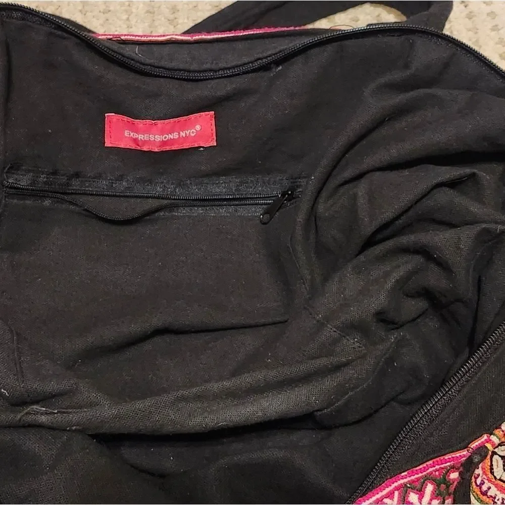 NWT Expressions NYC Artisan Hill Tribe Embroidered Half-Moon Boho Handbag $78